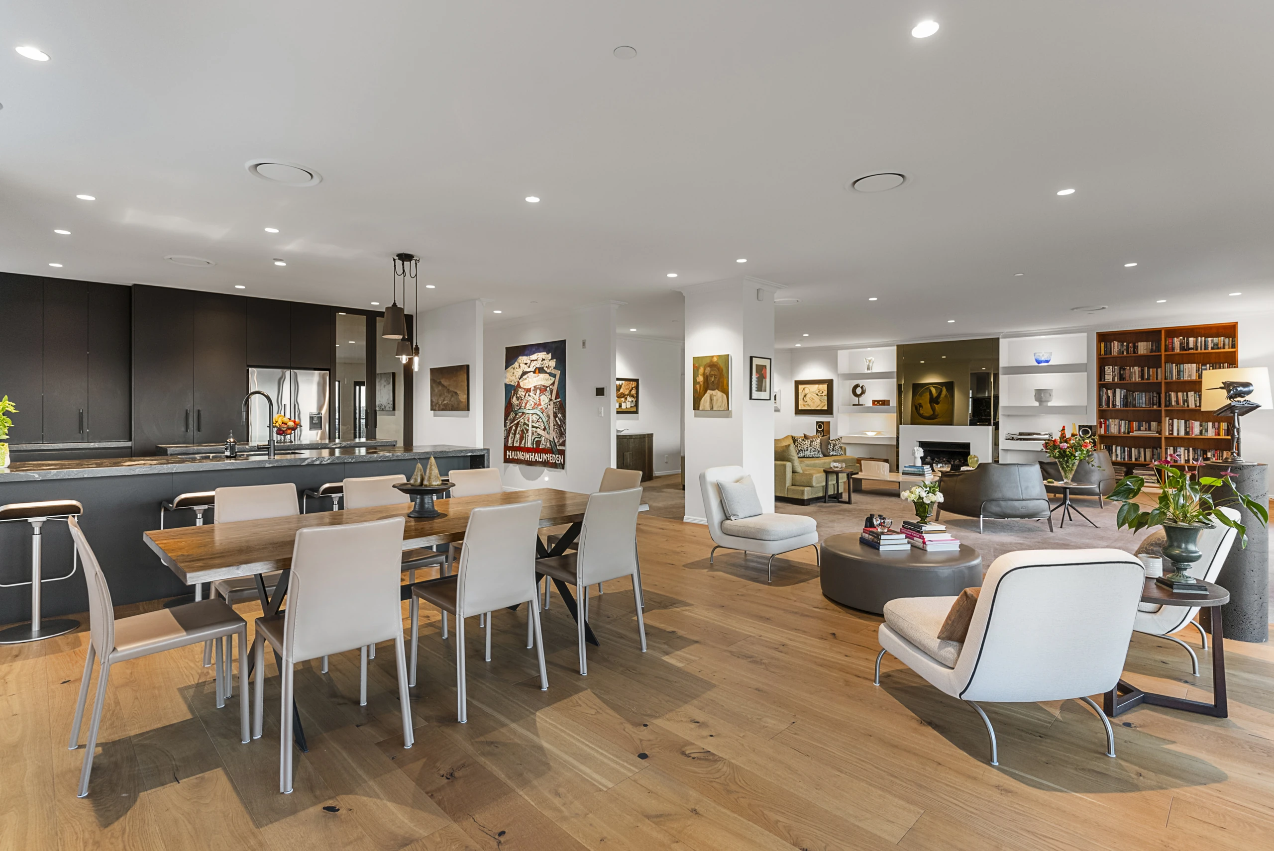 Large living room with gas fire and harbour view at 6C 118 Gladstone Road Parnell